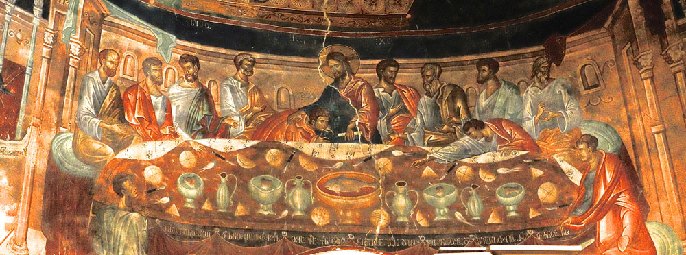 Important 14th century fresco of the Last Supper at Ubisa Monastery in central Georgia, seen on cultural tours organized by John Graham Tours.