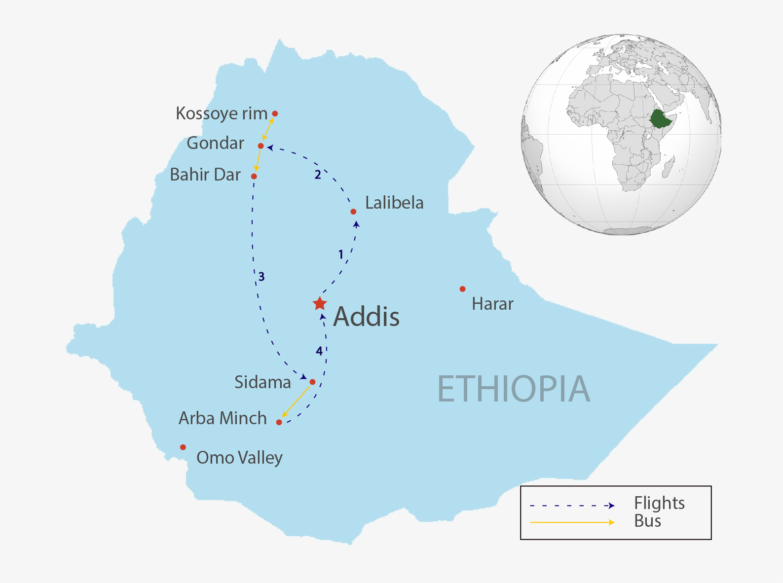 John Graham Tours map of Ethiopia Genna cultural tour map