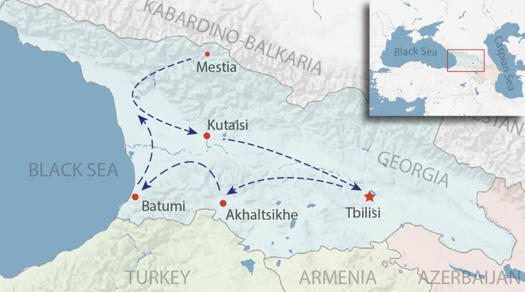 John Graham Tours map of West Georgia destinations