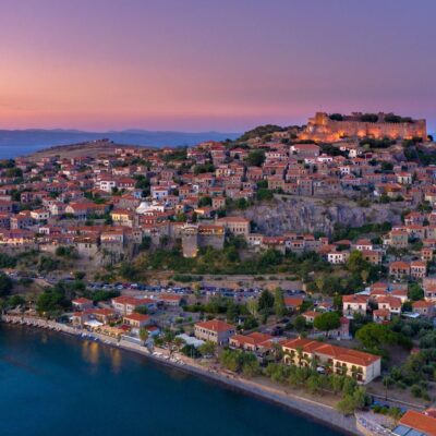 View of Mithymna castle and Molyvos harbor, Lesbos